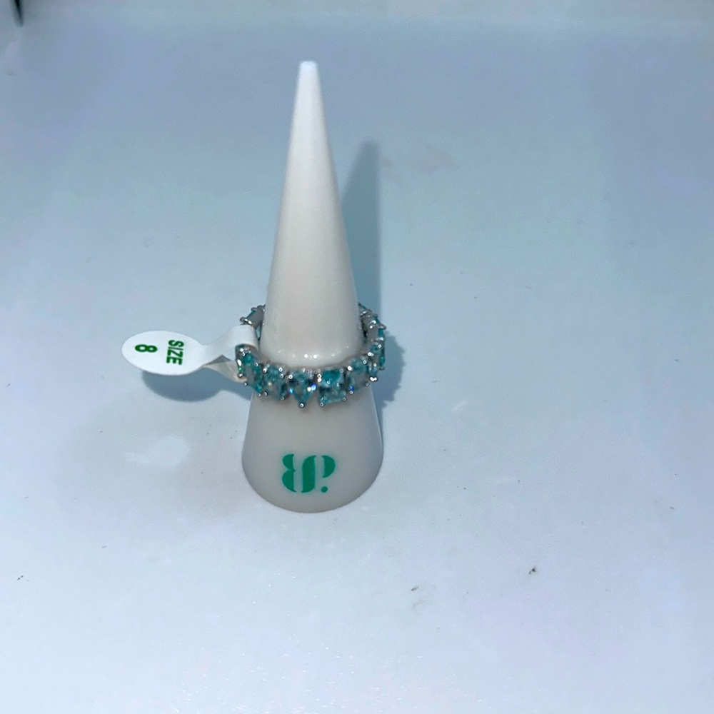 Silver Ring with Aquamarine Blue Stones - Size 8